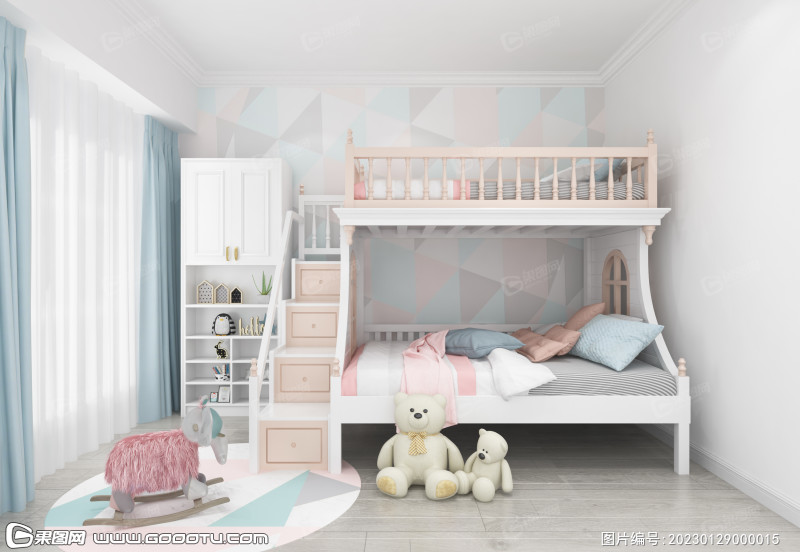 北欧风儿童房卧室室内设计效果图