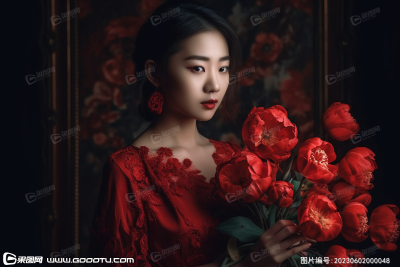 红色连衣裙的中国女孩